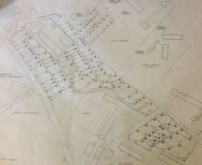 Historyczny plan zagospodarowania ROD Zieleniewski I w Krakowie - bardzo stary plan obowiązujący pokazujący rozmieszczenie działek